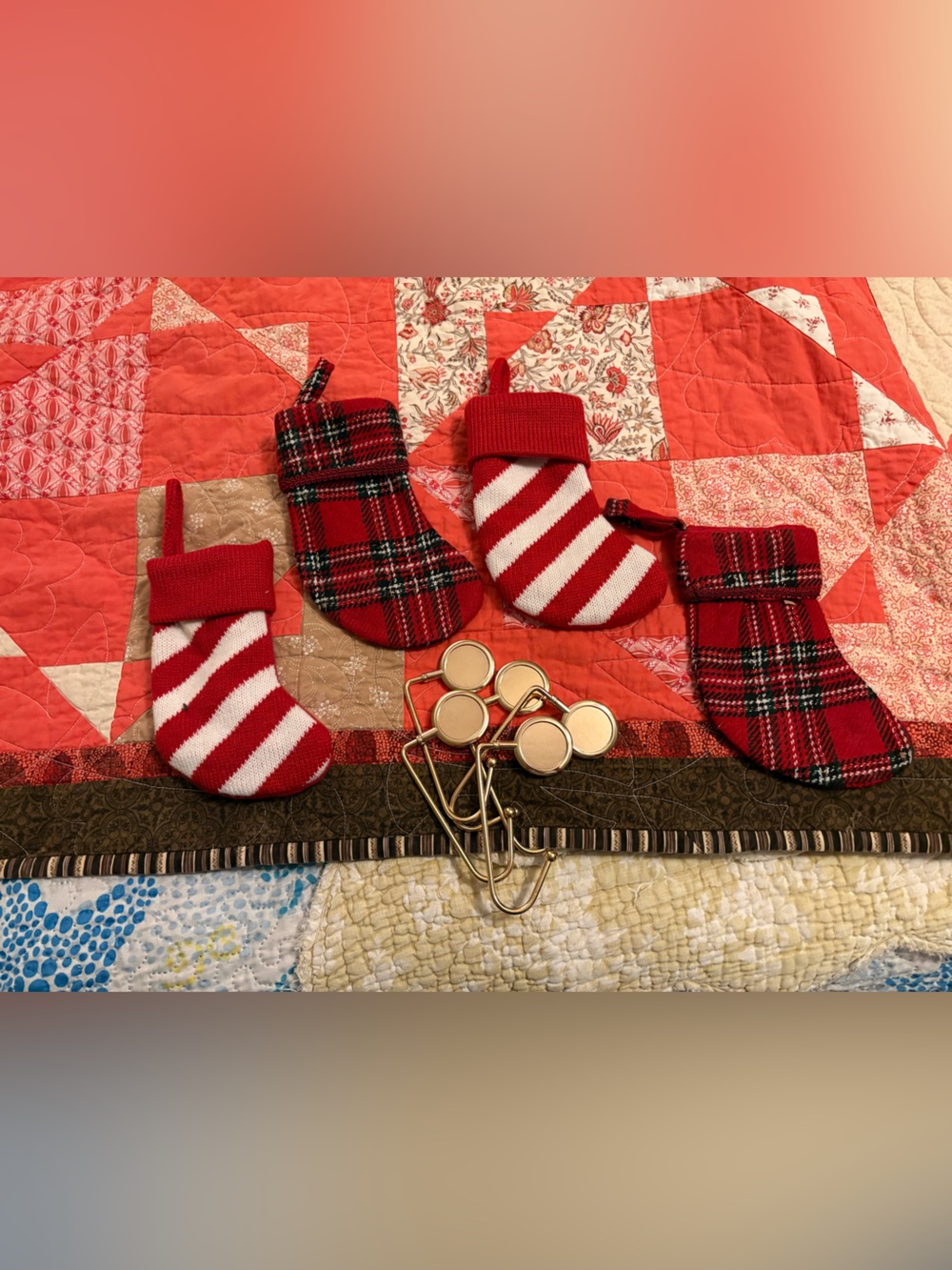 Target Red & White Holiday Mini Stocking Set with Gold Hooks